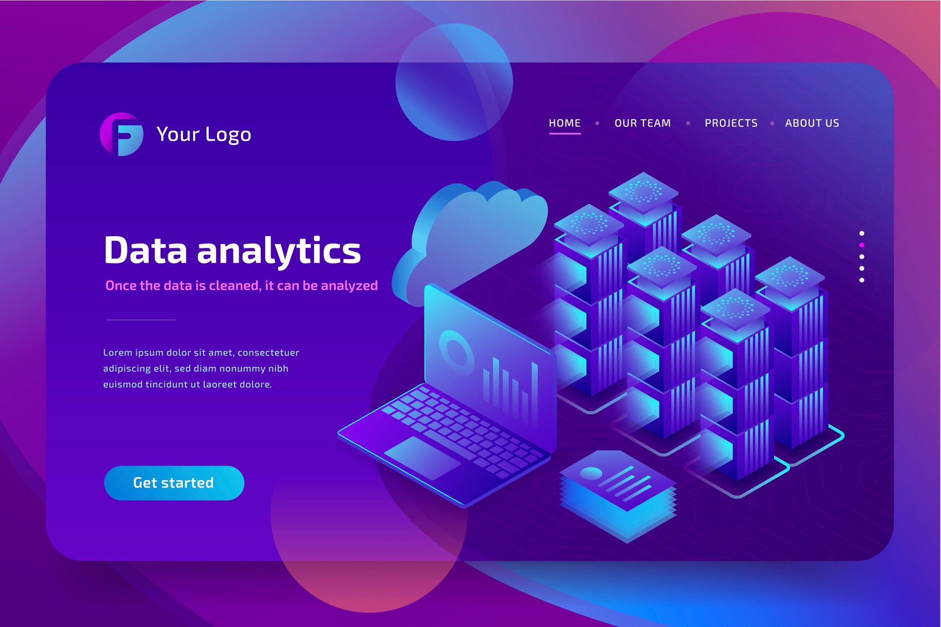 Concept business analytics of data financial graphs or diagrams, landing page template. Financial review with laptop. 3d isometric illustration.